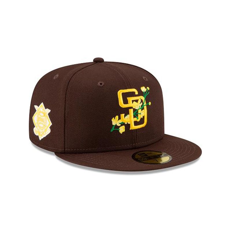 MLB San Diego Padres Side Patch Bloom 59Fifty Fitted (ZWV1519) - Brown New Era Caps